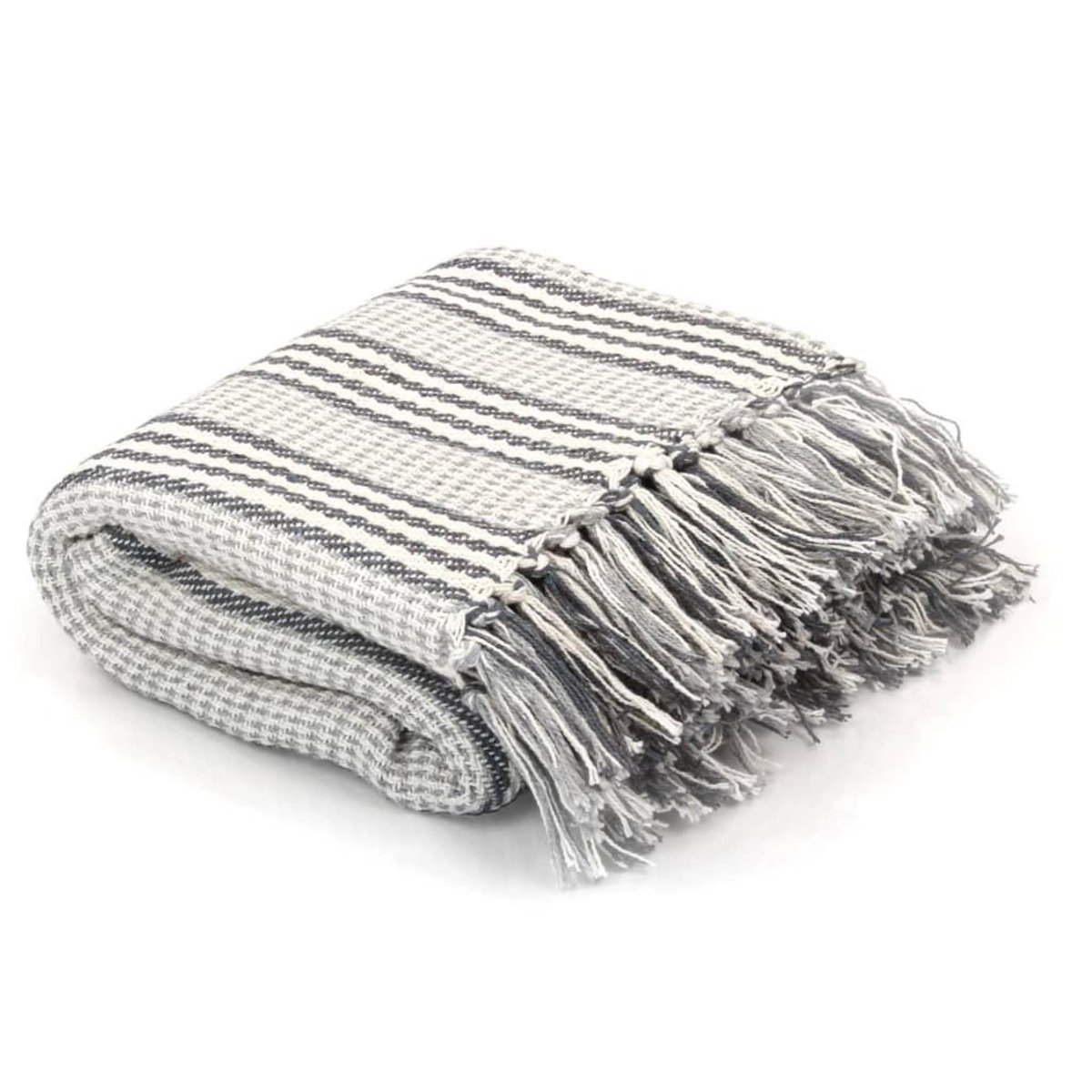 VIDAXL Couverture coton a rayures 125x150 cm Gris et Blanc