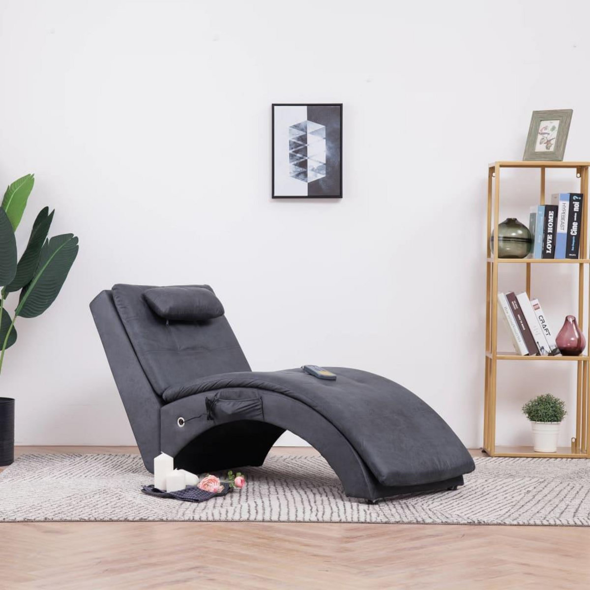 VIDAXL Chaise longue de massage avec oreiller Gris Similicuir daim