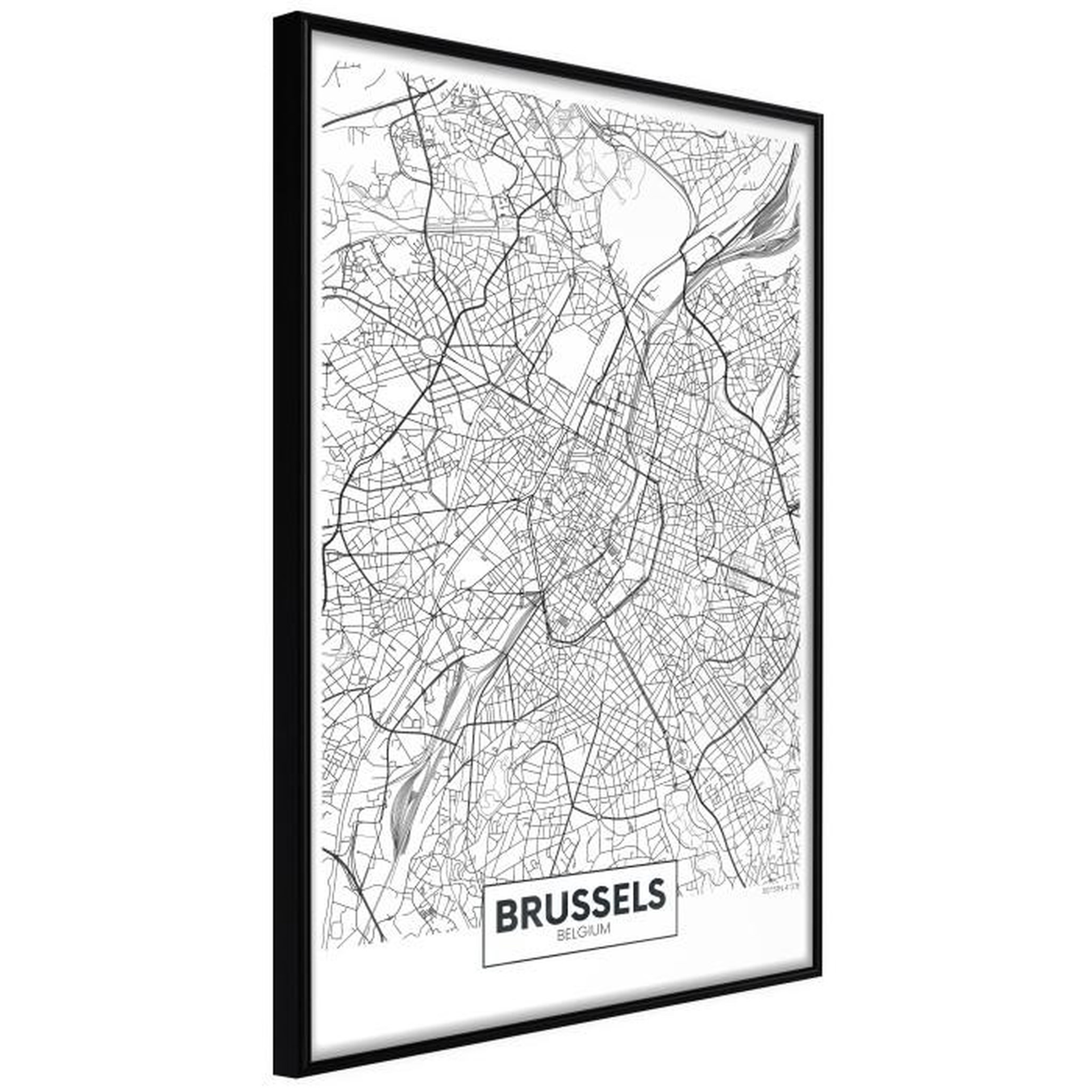 Paris Prix Affiche Murale Encadrée  City map Brussels. Coloris disponibles : Jaune, Noir