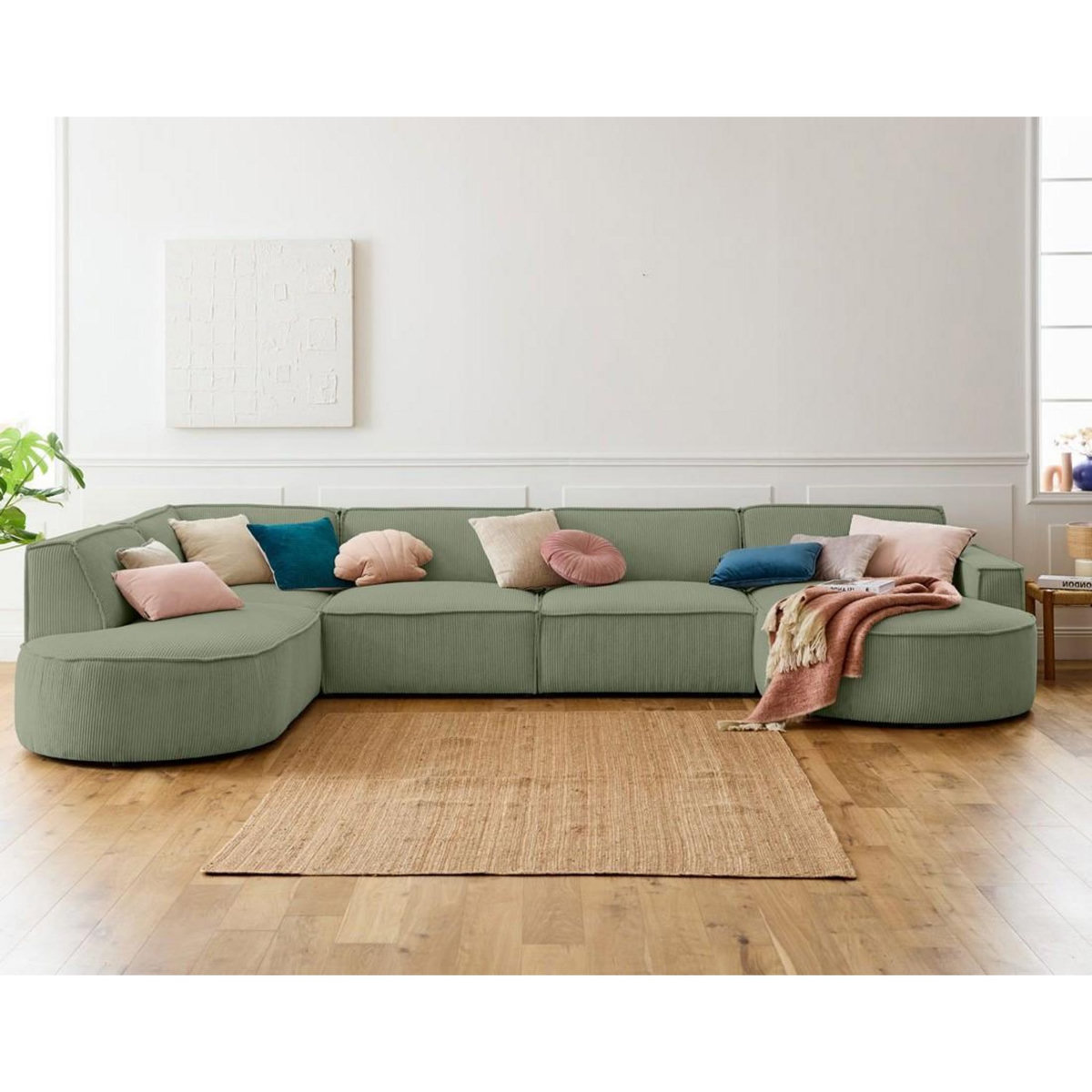 LISA DESIGN Spiaggia - canapé panoramique d'angle gauche - 7 places - en velours côtelé