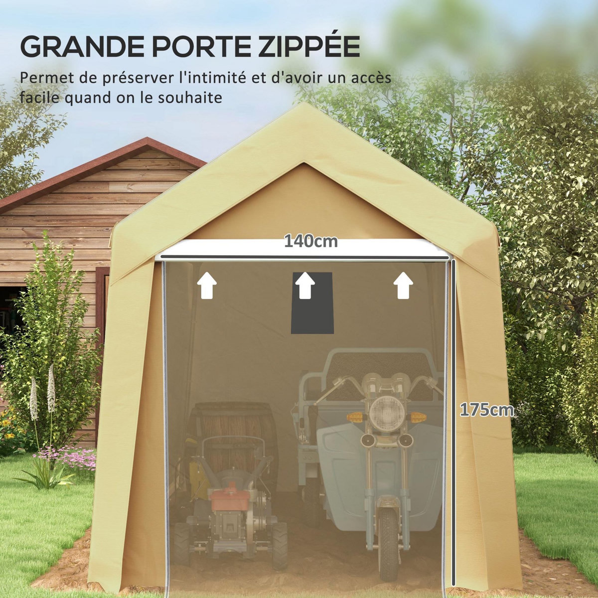 OUTSUNNY Abri de jardin - abri vélo - tente de stockage dim. 2 x 3,6 m - acier galvanisé PE imperméable anti-UV beige