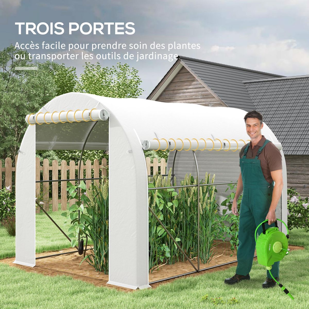 OUTSUNNY Serre de jardin tunnel 6 m² acier galvanisé renforcé dia. 1,9 cm bâche PE haute densité blanc