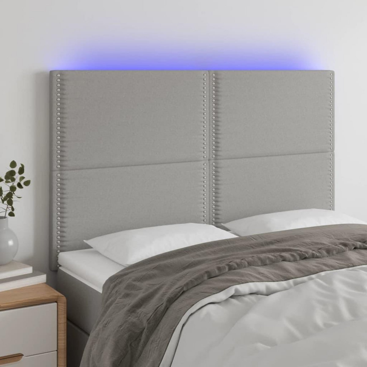 VIDAXL Tete de lit a LED Gris clair 144x5x118/128 cm Tissu