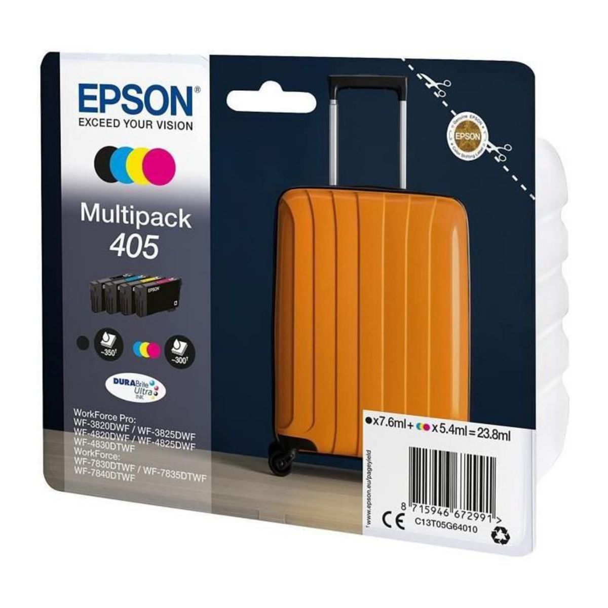 Epson Pack de 4 Cartouches dencre - 405 Ultra Ink - EPSON - WorkForce WF-7830, 7835, 7840, WorkForce Pro WF-3820, 3825, 4820, 4825, 48