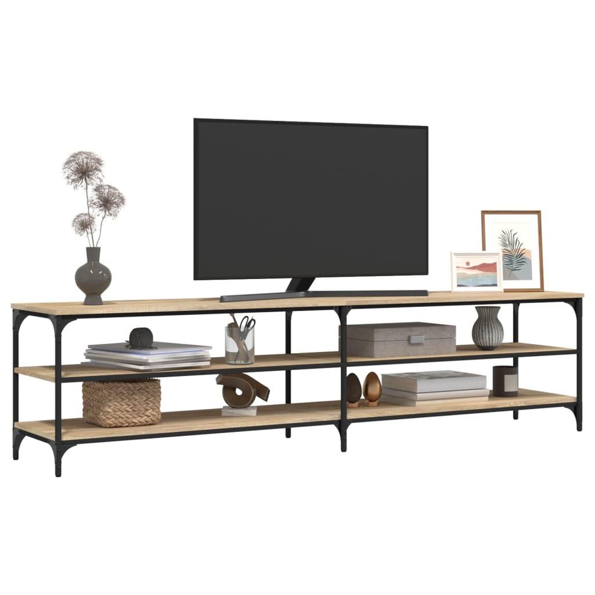 Voir la diapositive 4 : VIDAXL Meuble TV chene sonoma 200x30x50 cm bois d'ingenierie et metal
