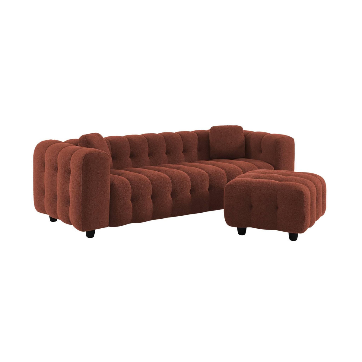 SWEEEK Pouf. module pour canapé. repose-pieds pour canapé 3 places en bouclette texturée terracotta L 69 x P 59 x H 48cm - Leon