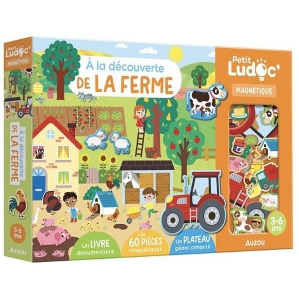 A LA DECOUVERTE DE LA FERME. COFFRET AVEC 1 LIVRE + DE 60 PIECES MAGNETIQUES ET 1 PLATEAU GEANT AIMANTE, Dudziuk Kasia