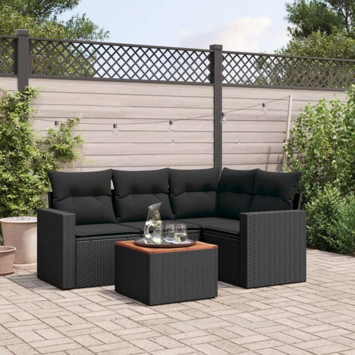 VIDAXL Salon de jardin 5 pcs avec coussins noir resine tressee