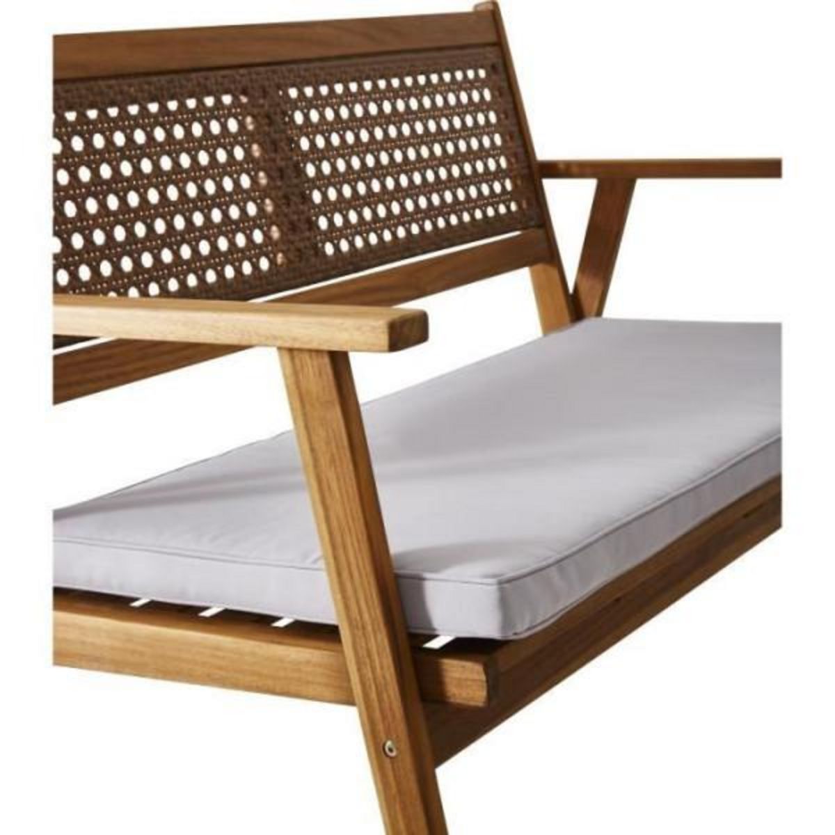 BOCARNEA Banc de jardin LIANZA - 2 places - Acacia et cannage en résine tressée - L121 x H71 x P78 cm