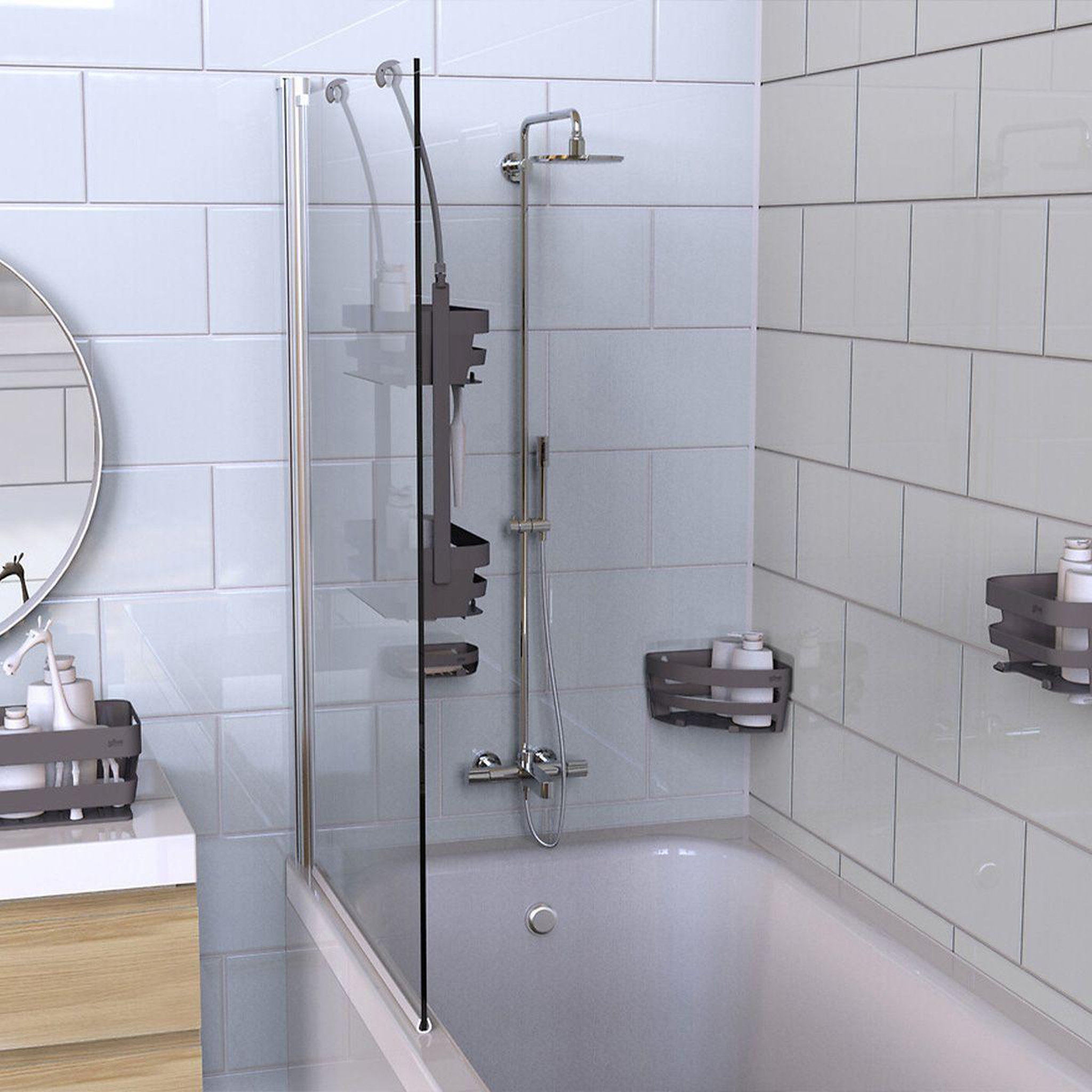 Voir la diapositive 3 : FIVE Étagère d'angle salle de bain  bath'n store  28cm gris