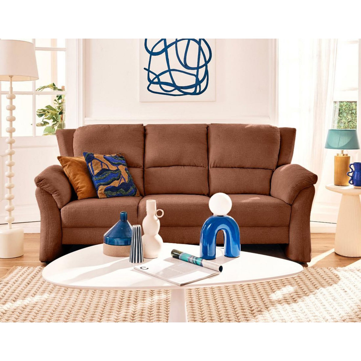 LISA DESIGN Bastille - canapé droit 3 places en tissu velours relief