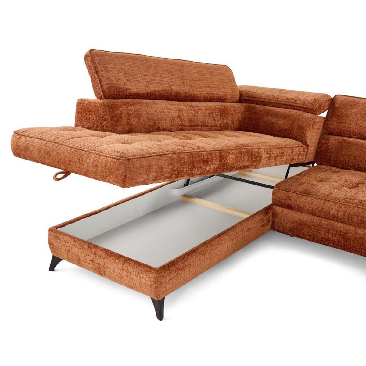 LISA DESIGN Marlo - canapé d'angle gauche 5 places convertible avec coffre et têtières en velours texturé