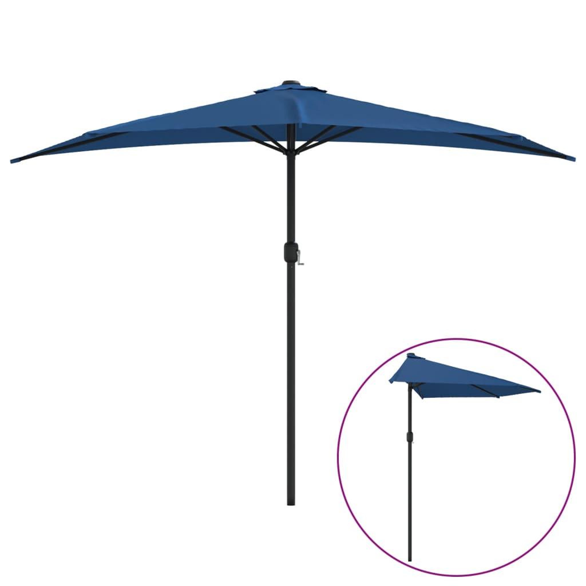 Voir la diapositive 2 : VIDAXL Parasol de balcon avec mat en aluminium Bleu 300x155x223cm Demi