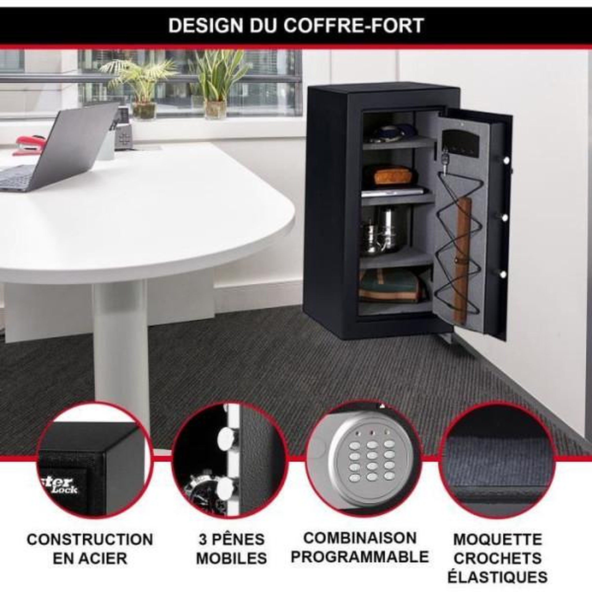 Voir la diapositive 4 : Master lock Master Lock Coffre-Fort Haute Sécurité Grande Capacité, Combinaison Électronique, 169 L, 95 x 55.1 x 50.2 cm