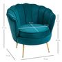 Voir la diapositive 3 : HOMCOM Fauteuil coquillage fauteuil design dim. 79L x 77l x 77H cm pieds dorés effilés velours bleu canard