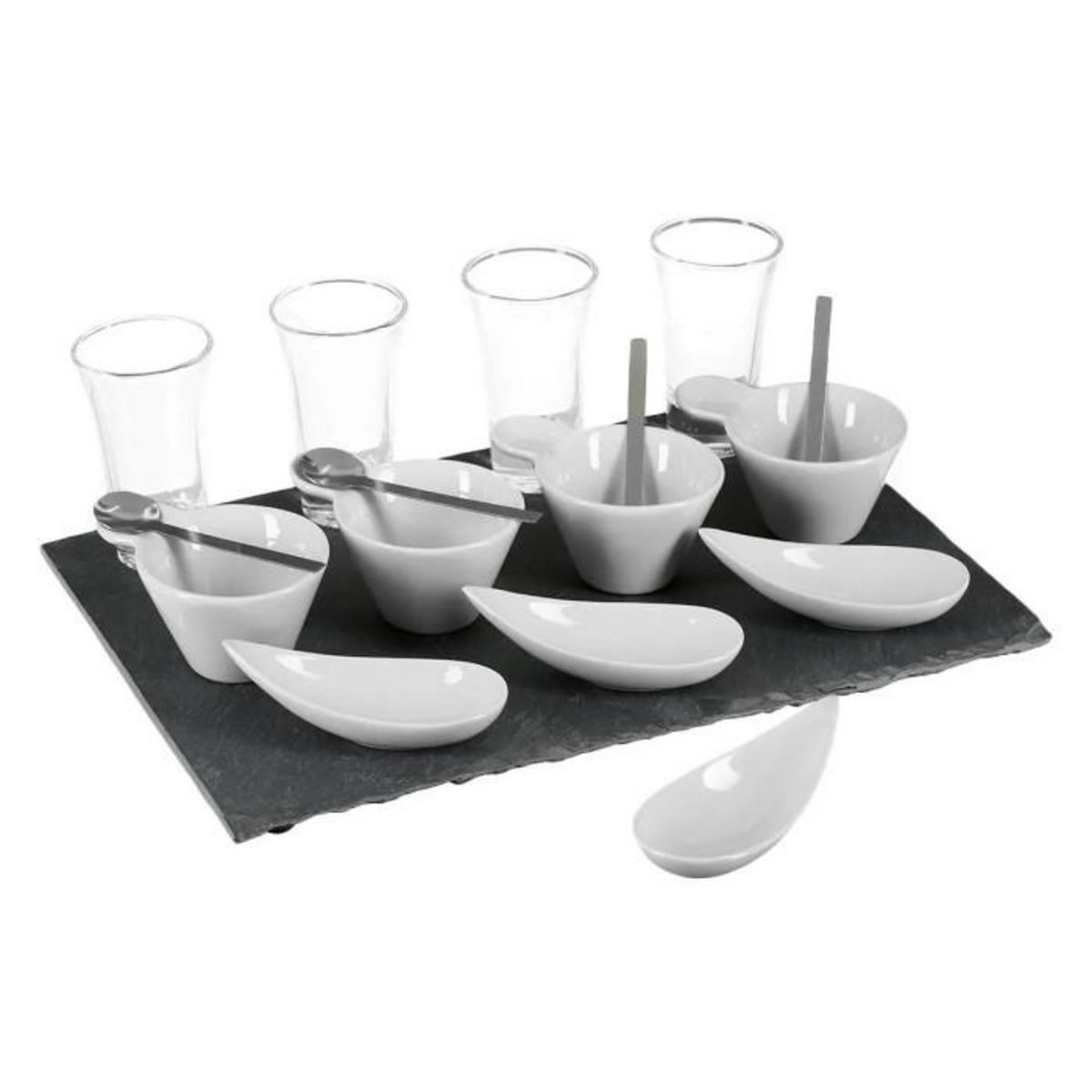 SECRET DE GOURMET Service Apéritif Ardoise  17 Pièces  32cm Gris & Blanc