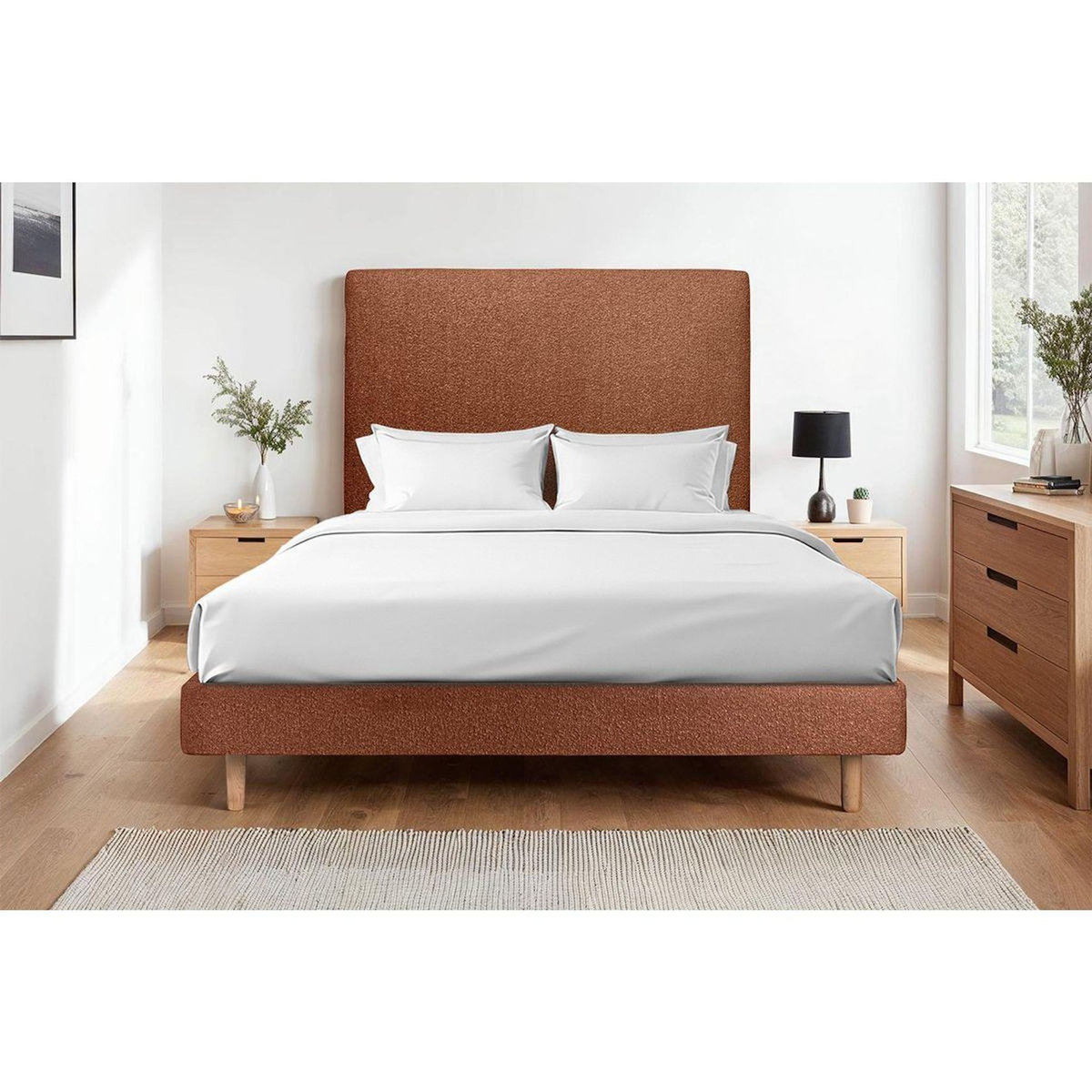 Sommeil de Plomb Lit avec tête de lit tapissier bouclette et sommier kit - Hauteur totale : 29cm