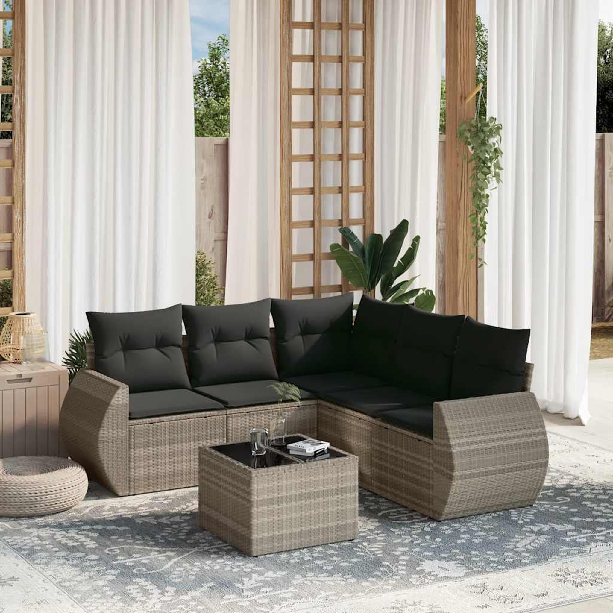 VIDAXL Salon de jardin 6 pcs avec coussins gris clair resine tressee