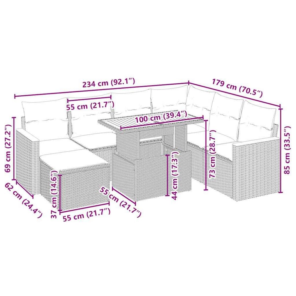 VIDAXL Salon de jardin avec coussins 8 pcs beige resine tressee
