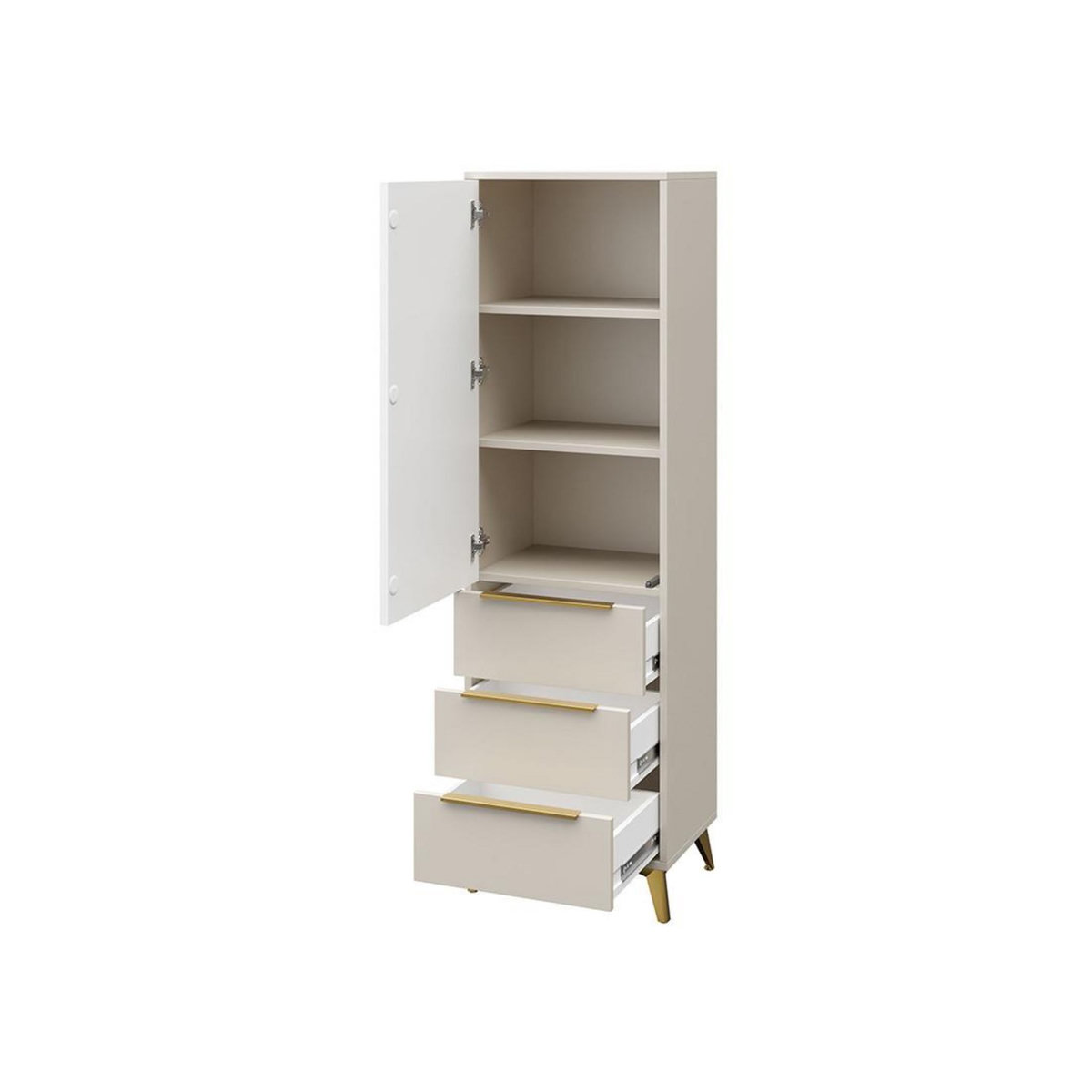 BEST MOBILIER Boccioni - buffet haut - beige - 3 tiroirs et 1 porte - 54x180 cm