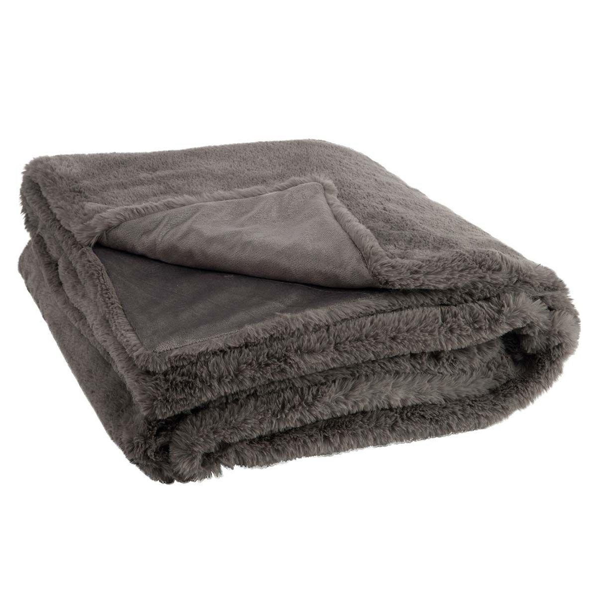 Voir la diapositive 2 : J-LINE Plaid imitation fourrure  cutie  130x180cm gris foncé