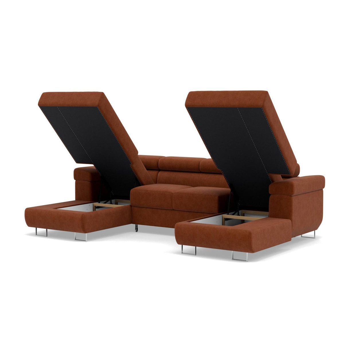 BEST MOBILIER Pablo - canapé panoramique en u - 7 places - convertible avec coffres et têtières réglables - en velours côtelé