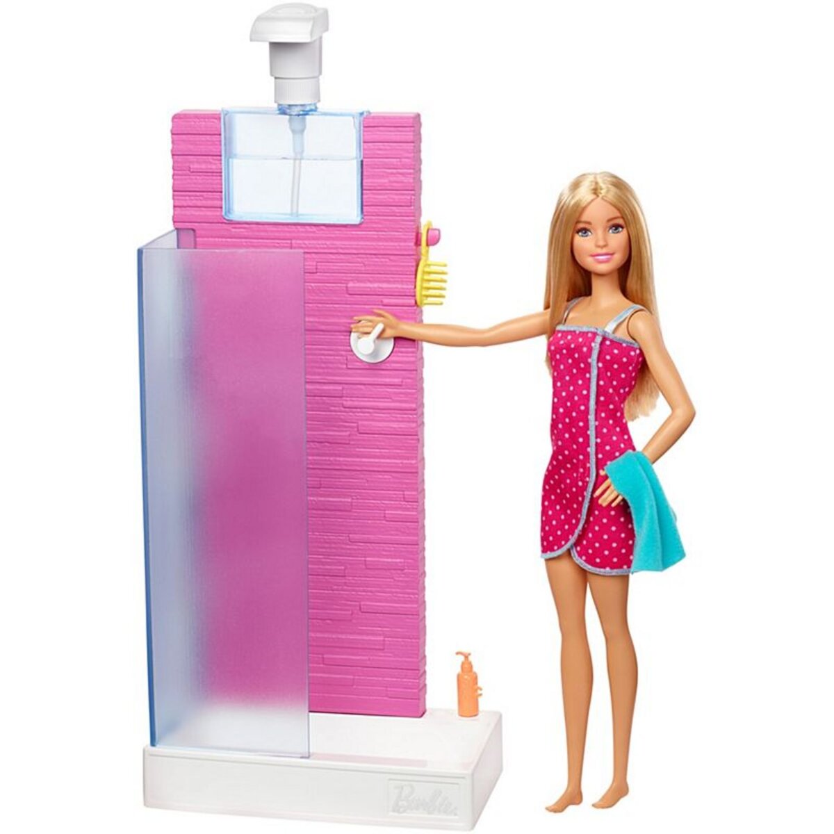 BARBIE Coffret salle de bain douche avec poupée, meubles et accessoires -  Barbie pas cher 