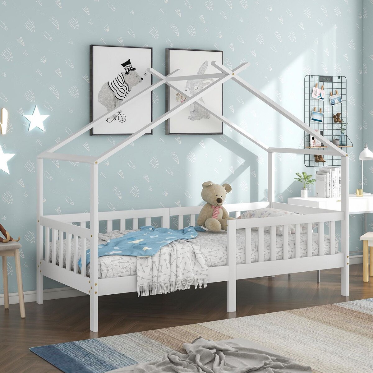 MERAX Lit cabane enfant 90x200cm pin coloris blanc