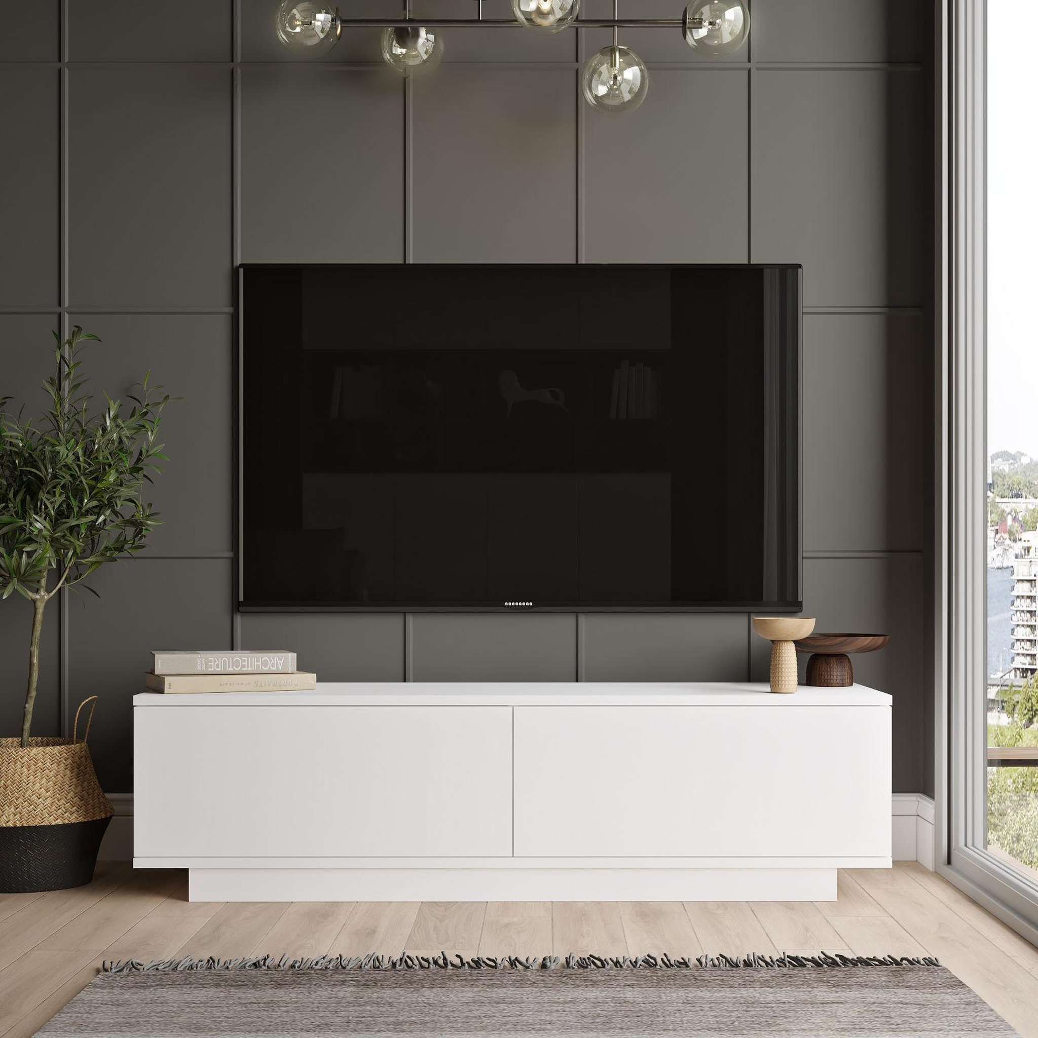 Voir la diapositive 2 : Habitat et Jardin Meuble tv en bois  fn1  - 140 x 35 x 38 cm - blanc