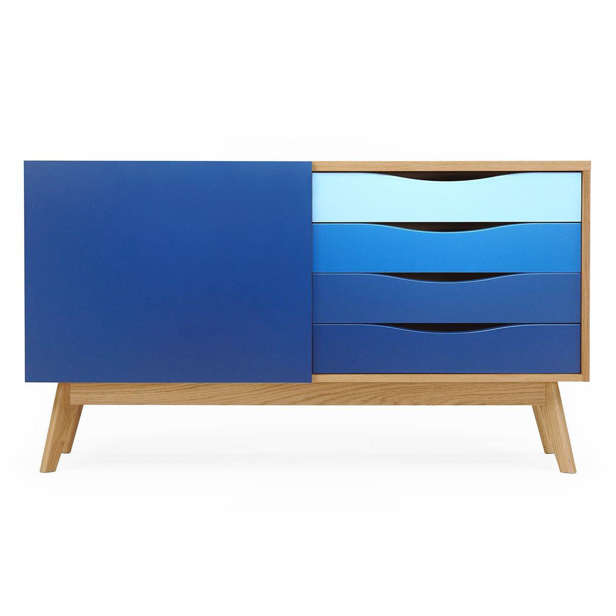 Paris Prix Buffet 4 tiroirs & 1 porte  avon  128cm chêne & bleu foncé