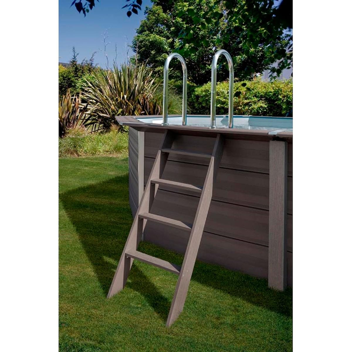 GRE Piscine hors sol rectangulaire en composite - Grise - 4,66 x 3,26 x H 1,24 m 