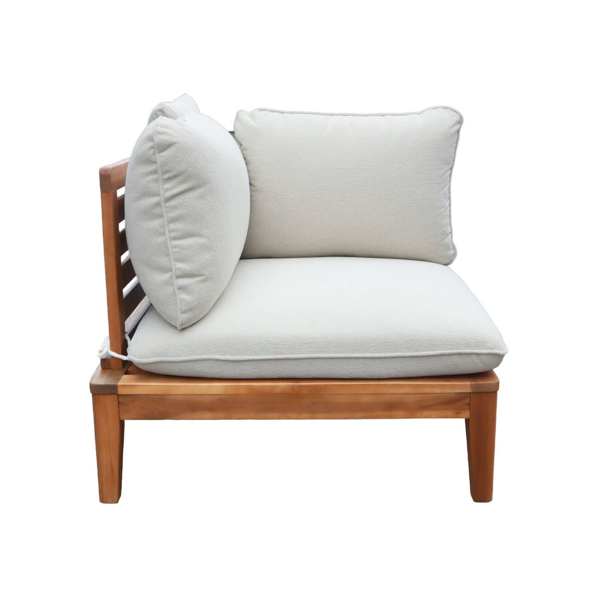 SWEEEK Banquette modulable de jardin bois d'acacia et bouclette avec accoudoirs 2 places beige - Yona