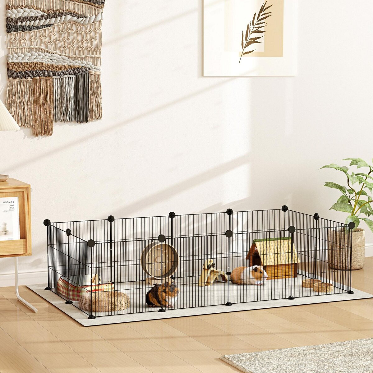PAWHUT Cage parc enclos animaux domestiques L 140 x l 70 x H 35 cm bords arrondis fil métallique noir