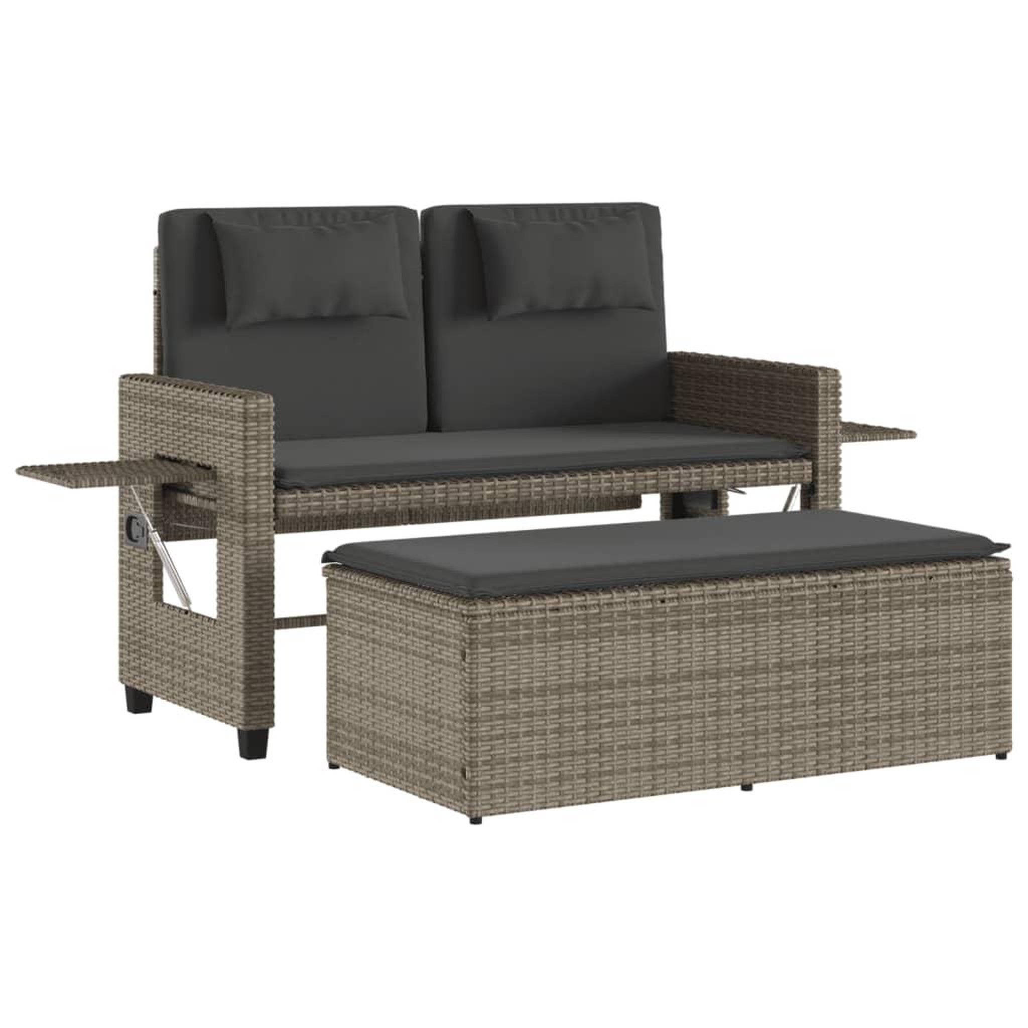 Voir la diapositive 2 : VIDAXL Banc inclinable de jardin avec coussins gris resine tressee