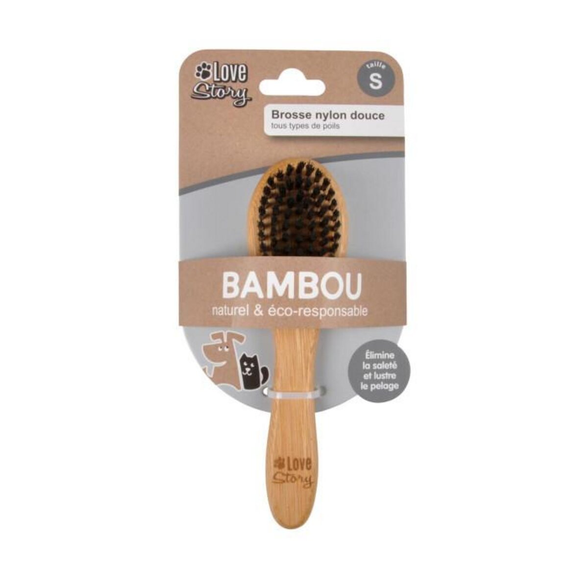 Paris Prix Brosse de Toilettage Bambou  Poils Doux  19cm Naturel