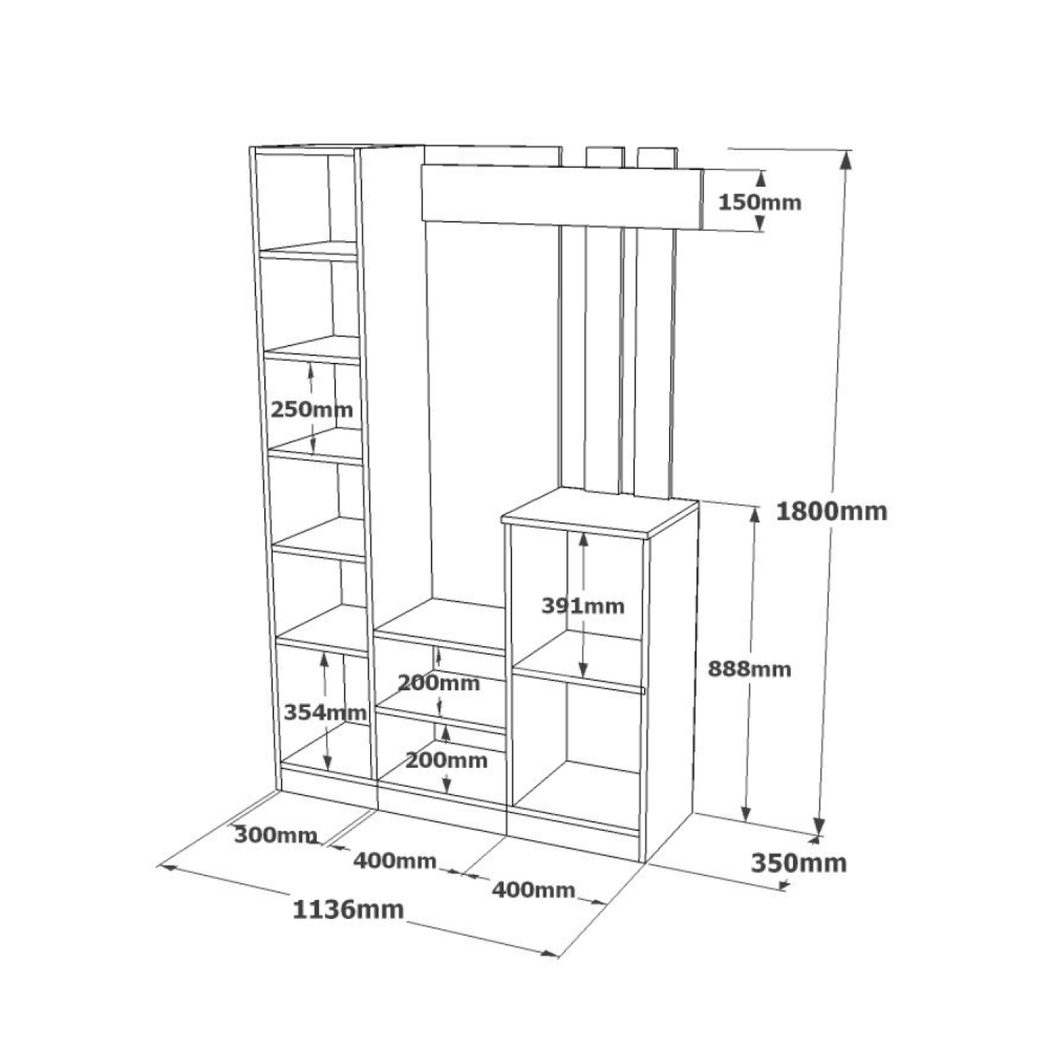 Voir la diapositive 6 : CONCEPT USINE Meuble d'entrée design bois et gris miroir ANKA