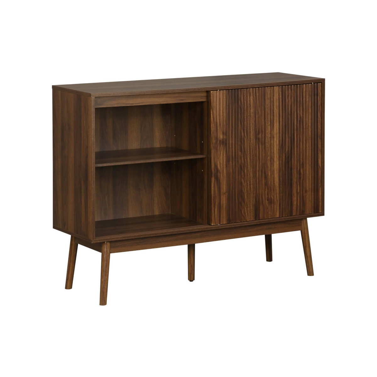 SWEEEK Buffet de rangement décor bois de noyer. 2 portes coulissantes. buffet haut. vaisselier. L 115 x l 39.5 x H 90cm - Linear