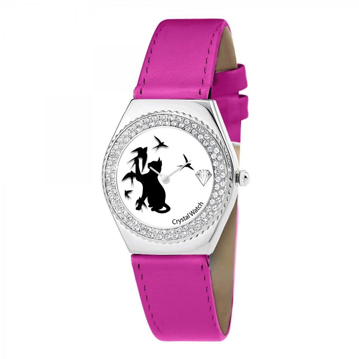 SC CRYSTAL Montre Alysson chat à mouvement tournant SC Crystal ornée de Cristaux scintillants