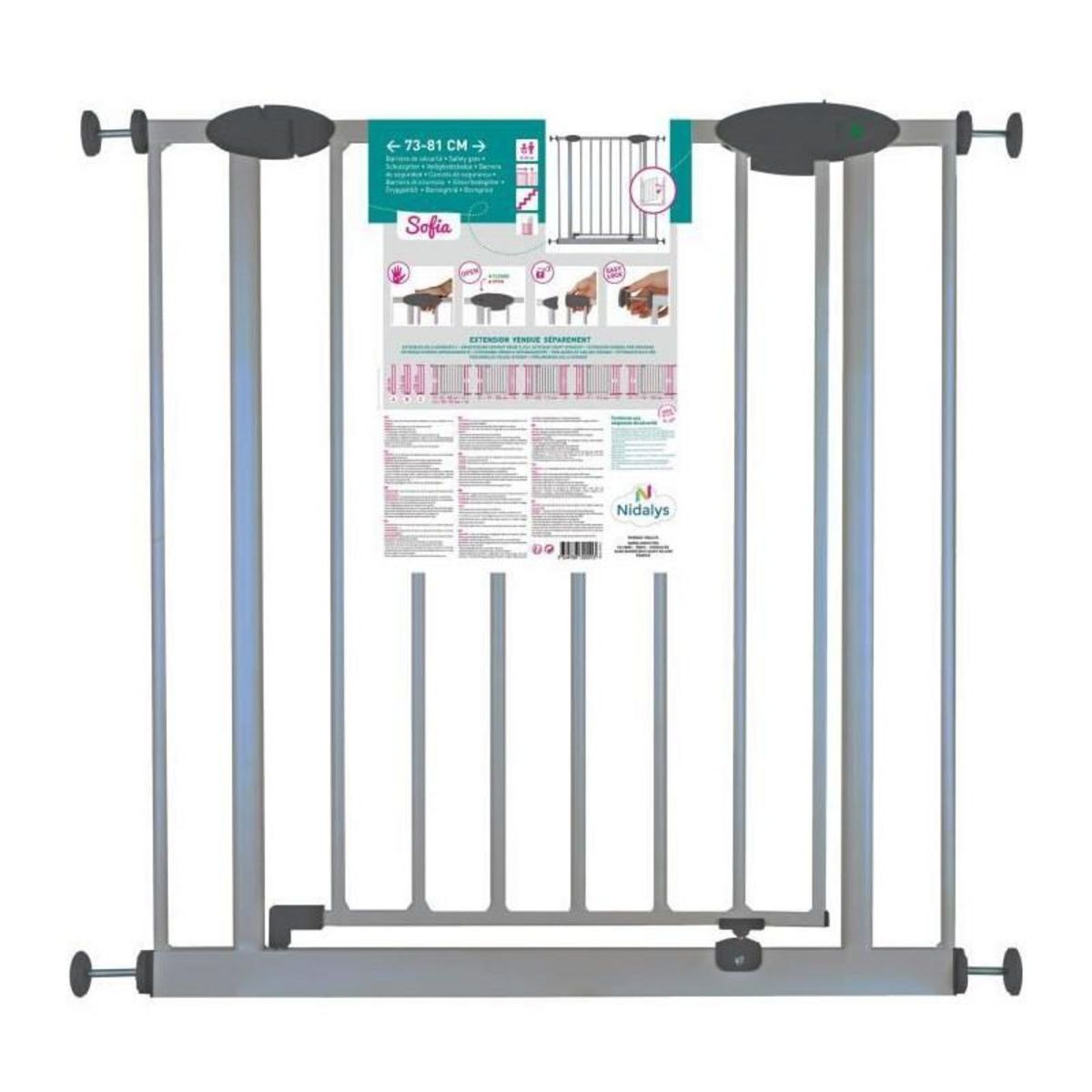 NORDLINGER PRO Barriere de sécurité Enfant SOFIA - 73 a 81 cm - Portillon - Gris Alu - NORDLINGER PRO