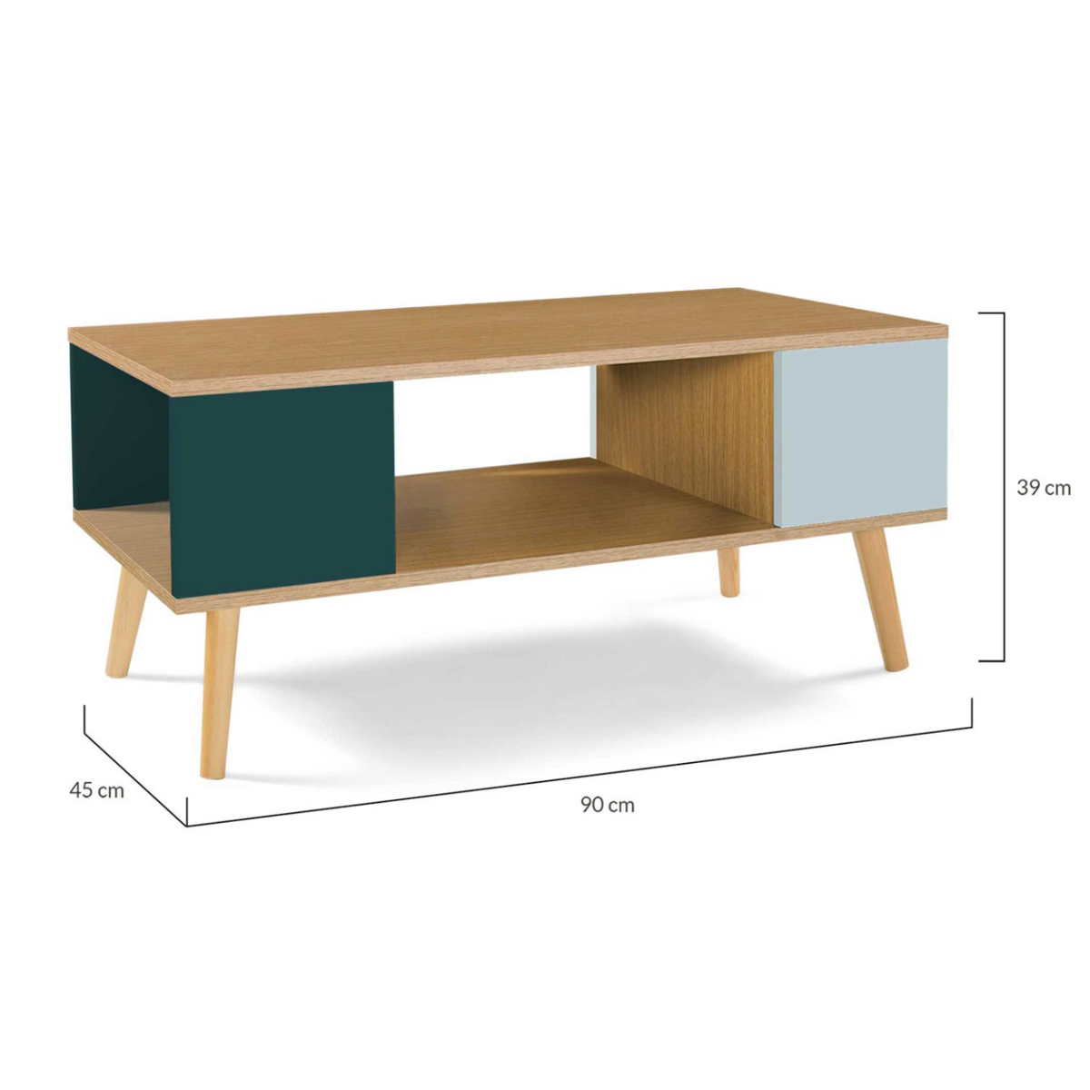 ID MARKET Table basse scandinave rectangulaire ALIZE bois, vert clair et vert foncé