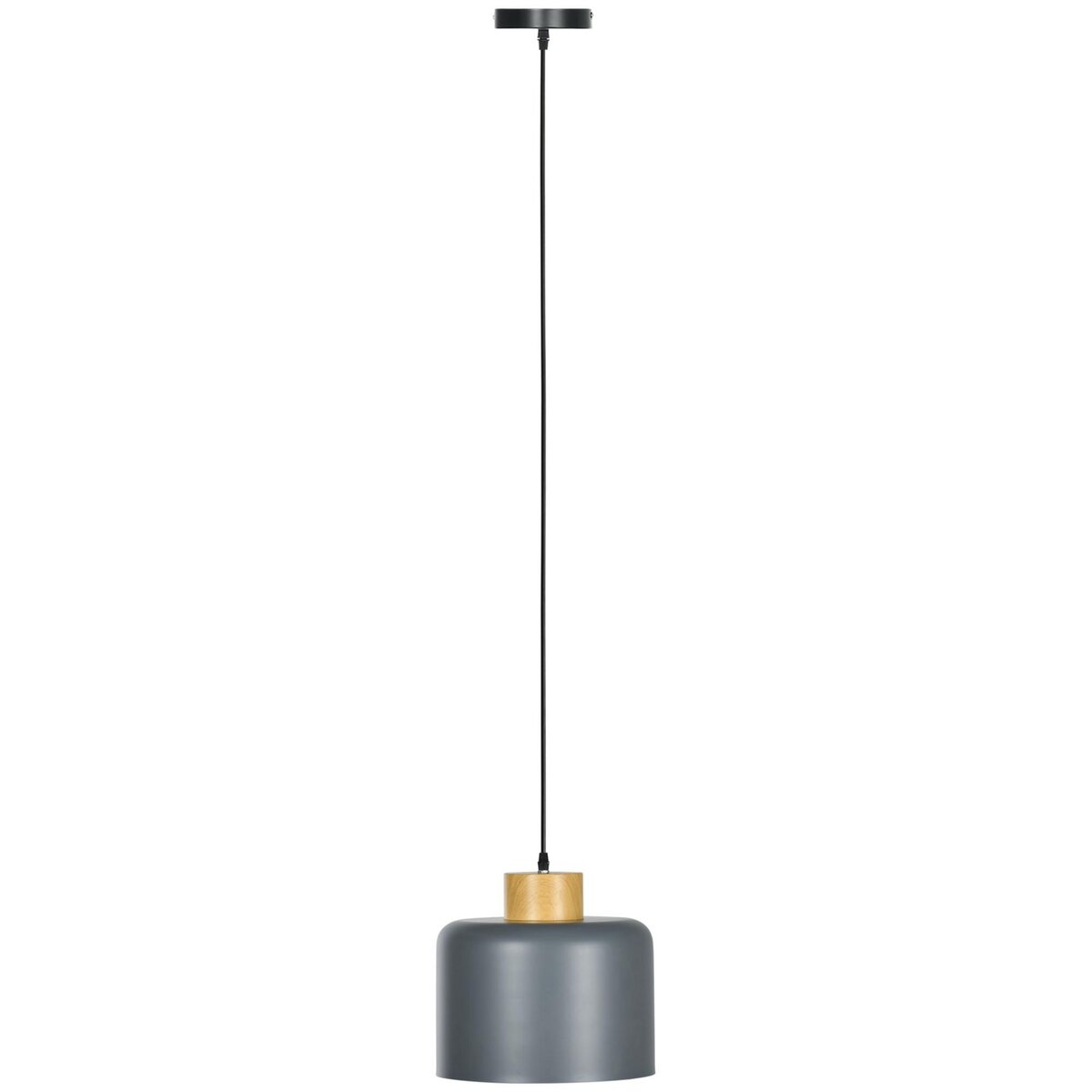 HOMCOM Lustre suspension design scandinave hauteur ajustable Ø 28,5 cm douille E27 gris aspect bois