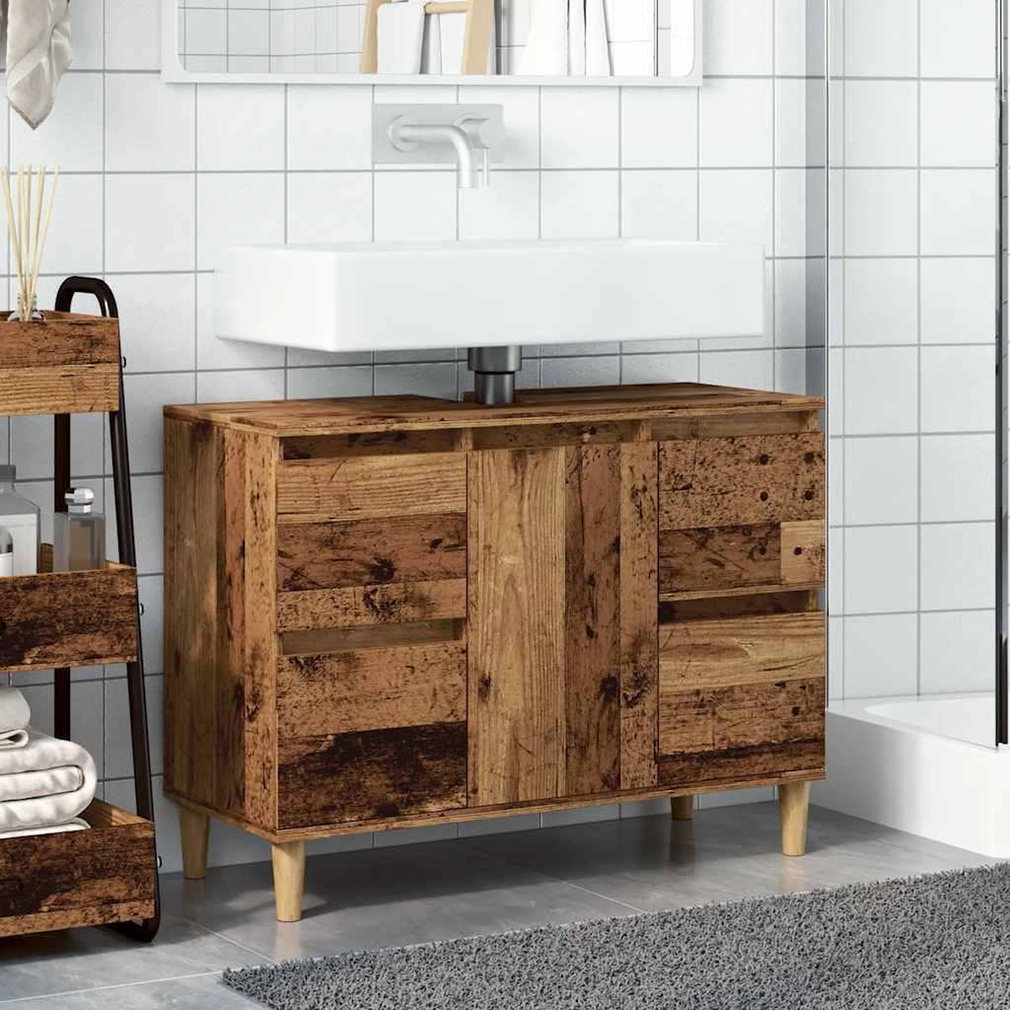 Voir la diapositive 3 : VIDAXL Armoire d'evier vieux bois 80x33x60 cm bois d'ingenierie