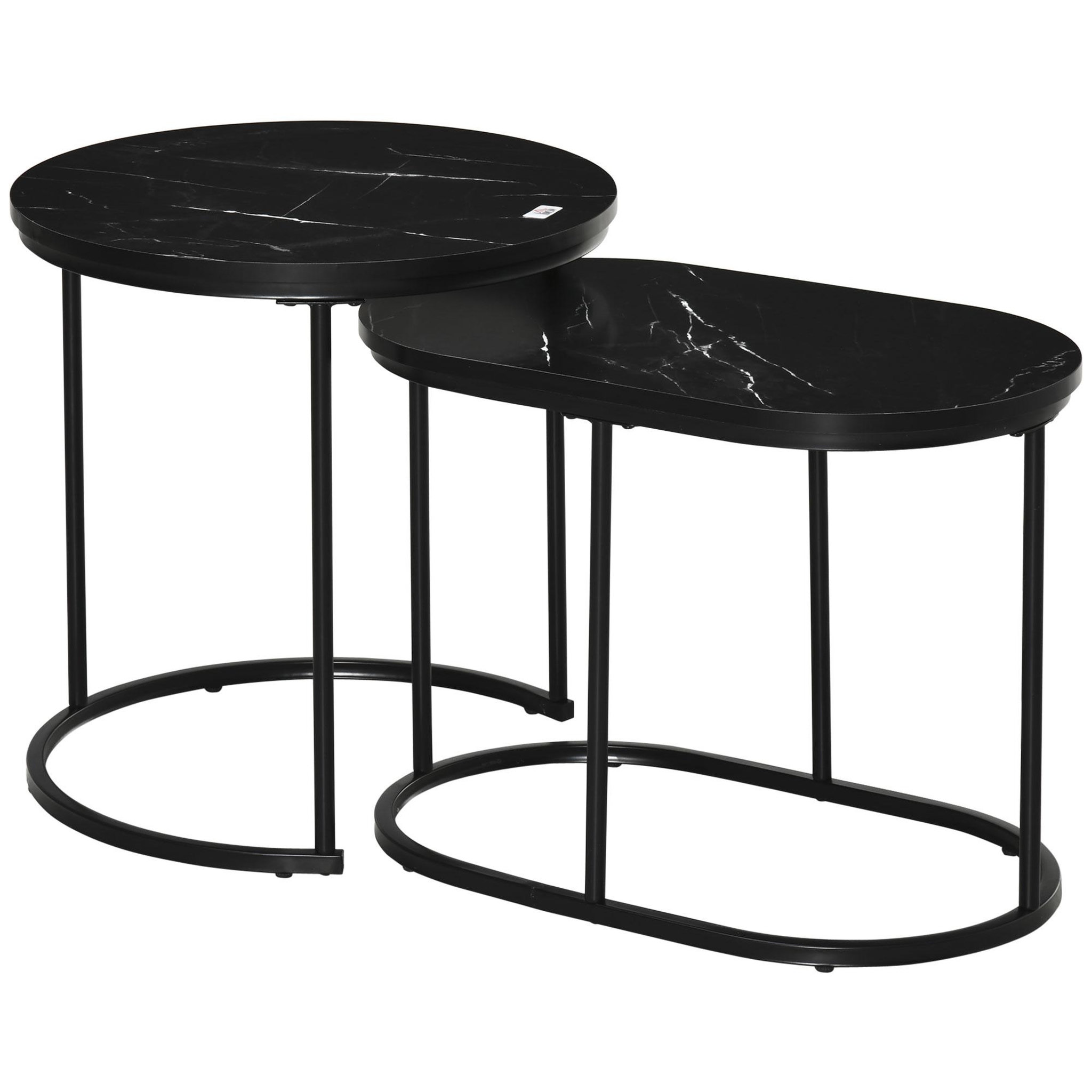 Voir la diapositive 1 : HOMCOM Lot de 2 tables basses gigognes - tables d'appoint encastrables style contemporain - piètement acier plateau MDF aspect marbre noir