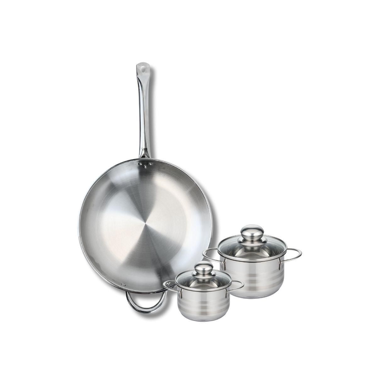 666 Barcelona Ensemble de 1 Poêle de cuisson 32 cm et 2 faitouts 12 et 14 cm Elo Profi Brillant