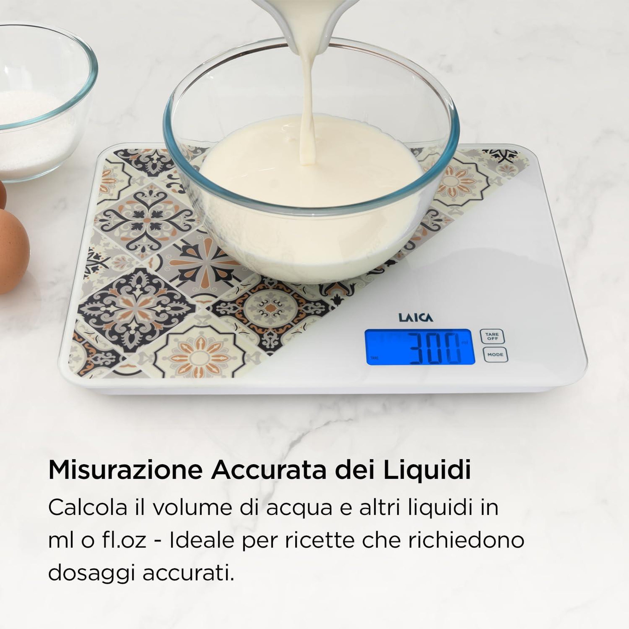 Voir la diapositive 3 : LAICA Laica KS5021N Balance de Cuisine Électronique Maiolique Beige - Verre Trempé - Affichage LCD - Fonction Tare - 5 Kg / 1 G