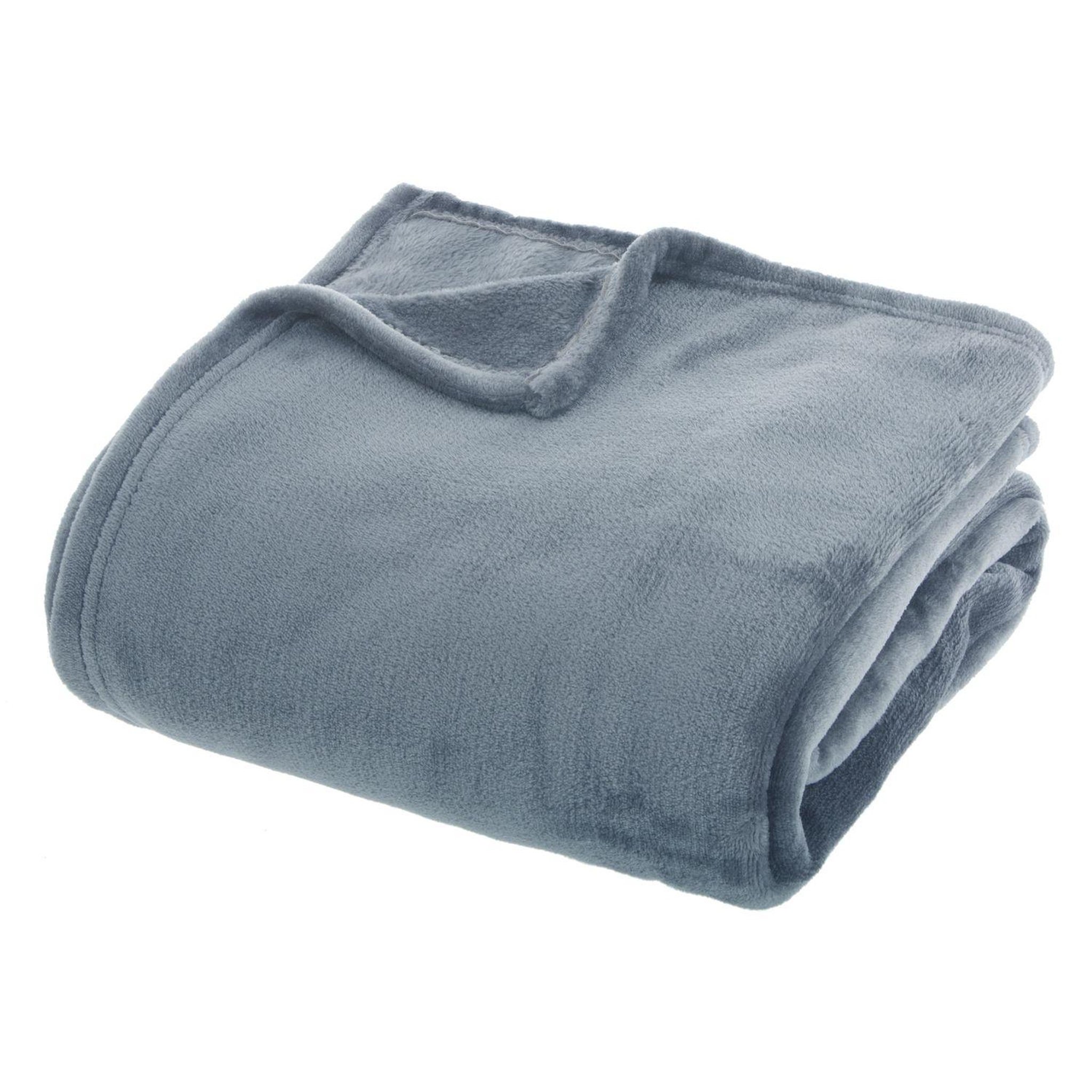 ATMOSPHERA Grand plaid en flanelle uni - 230x180 - bleu orage