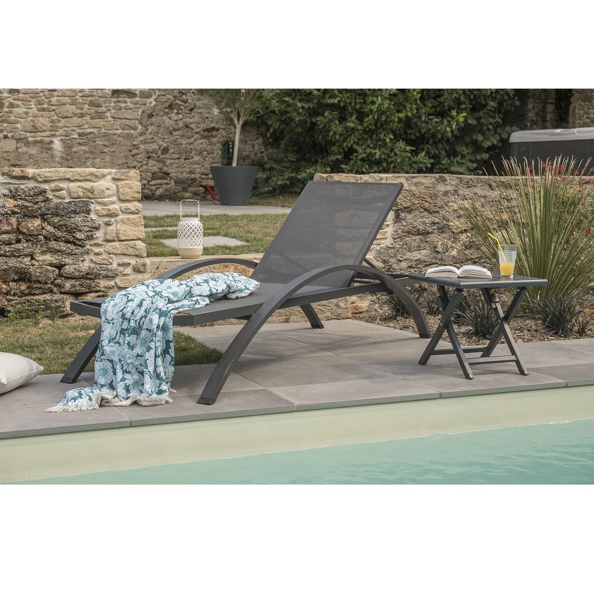 DCB GARDEN Chaise longue de jardin - Noir - BARCELONA