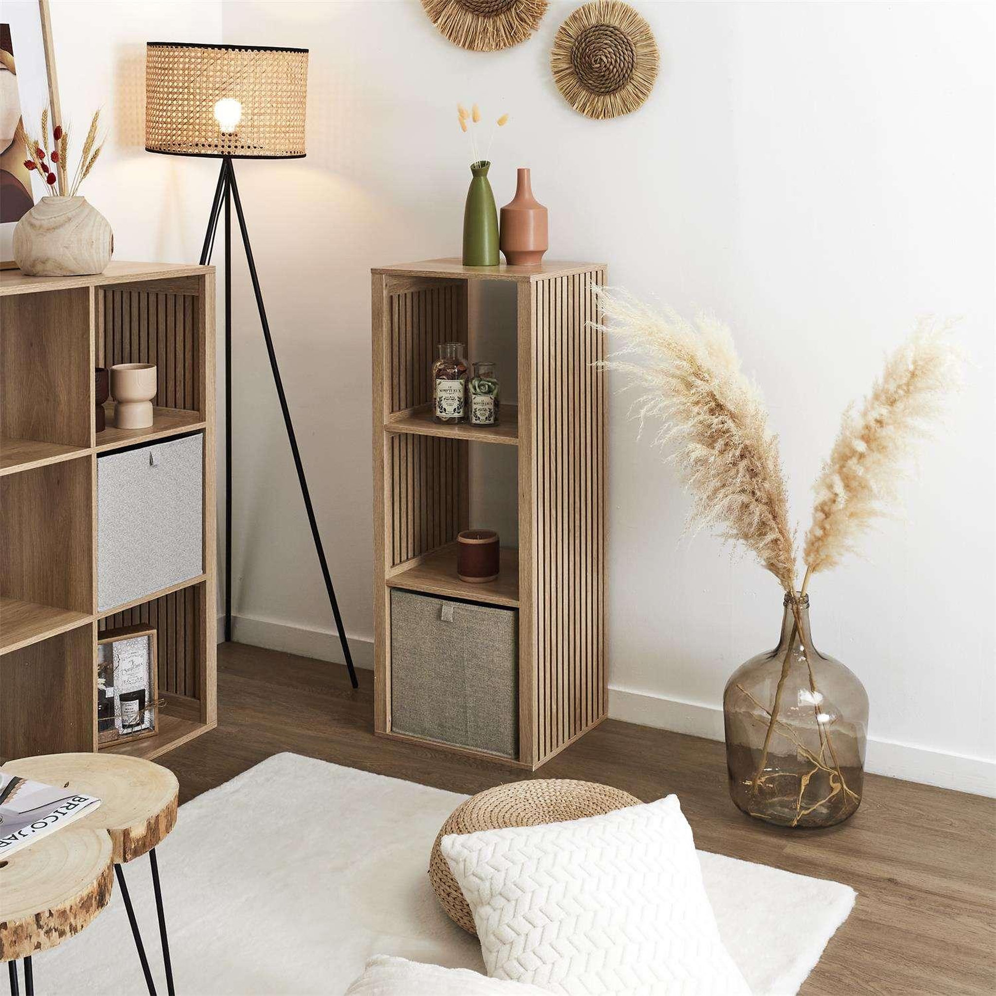 Voir la diapositive 2 : The Home Deco Factory Etagère de rangement 3 cases saulk en bois - marron