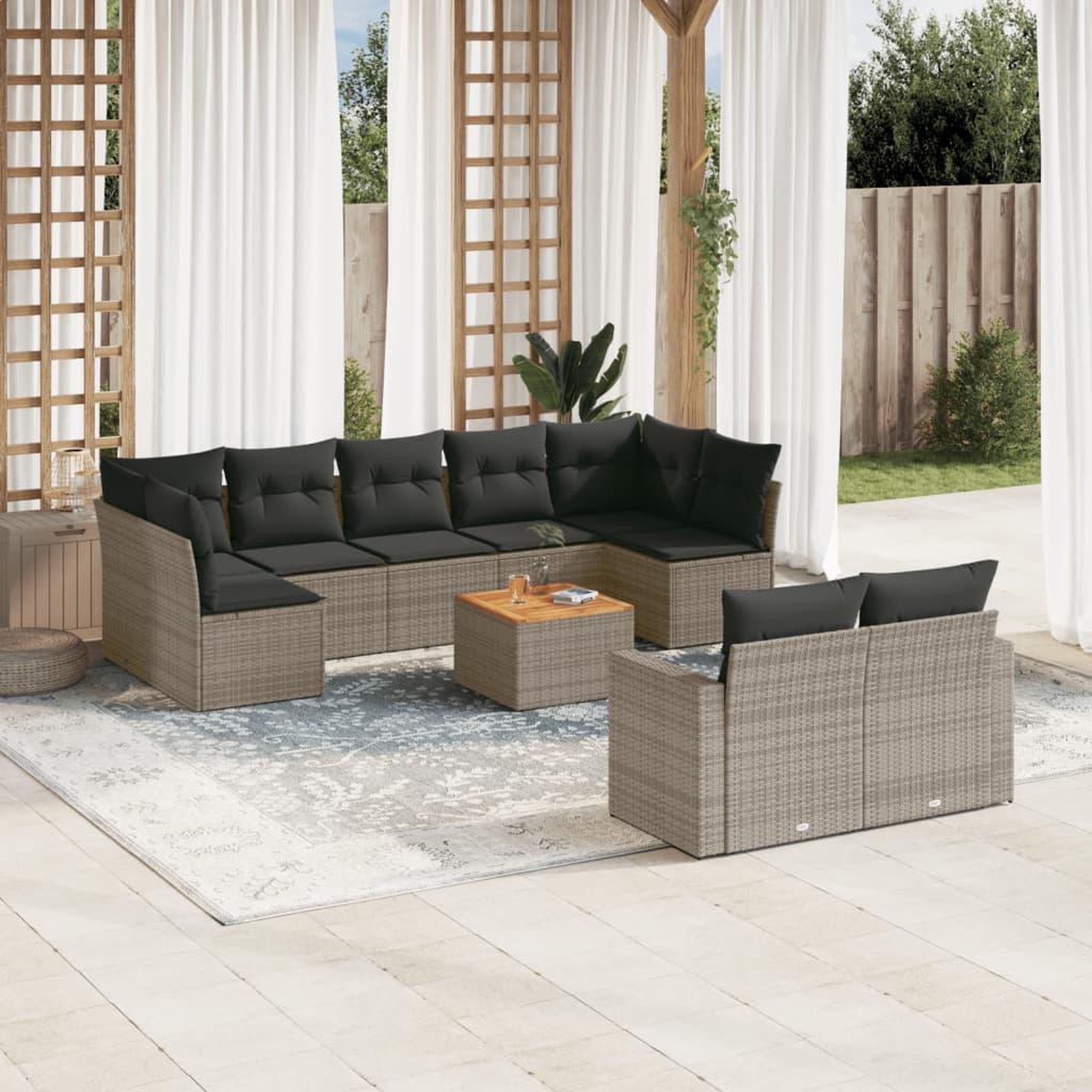VIDAXL Salon de jardin avec coussins 10 pcs gris resine tressee