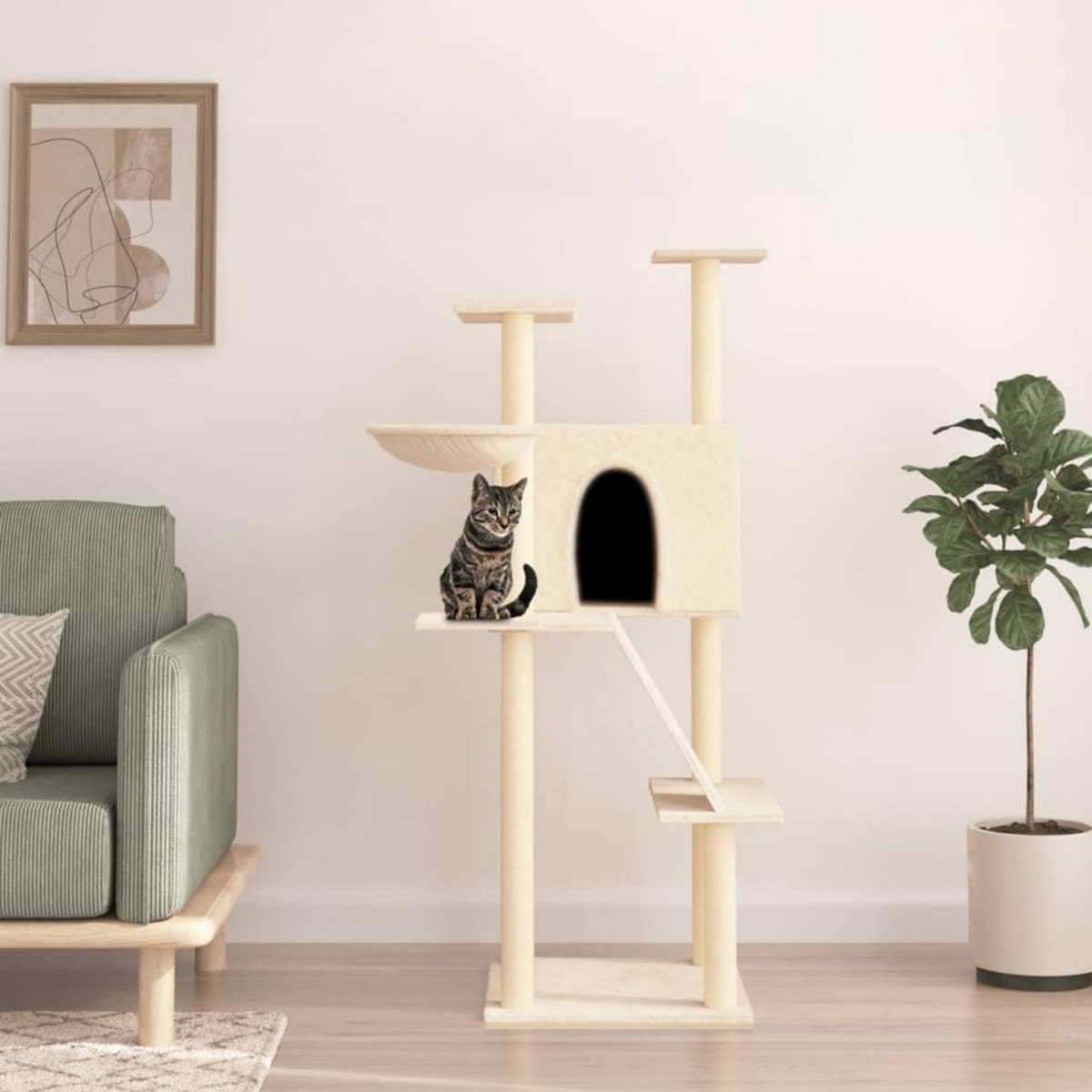 VIDAXL Arbre a chat avec griffoirs en sisal creme 143 cm